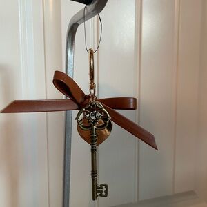 Gold Purse Charm with Lock and Key Ribbon- Brown